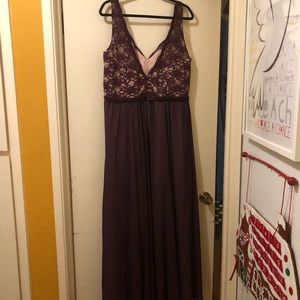 Mori Lee Deep Purple Lace Maxi Dress